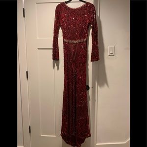 Custom made maroon beaded full length gown